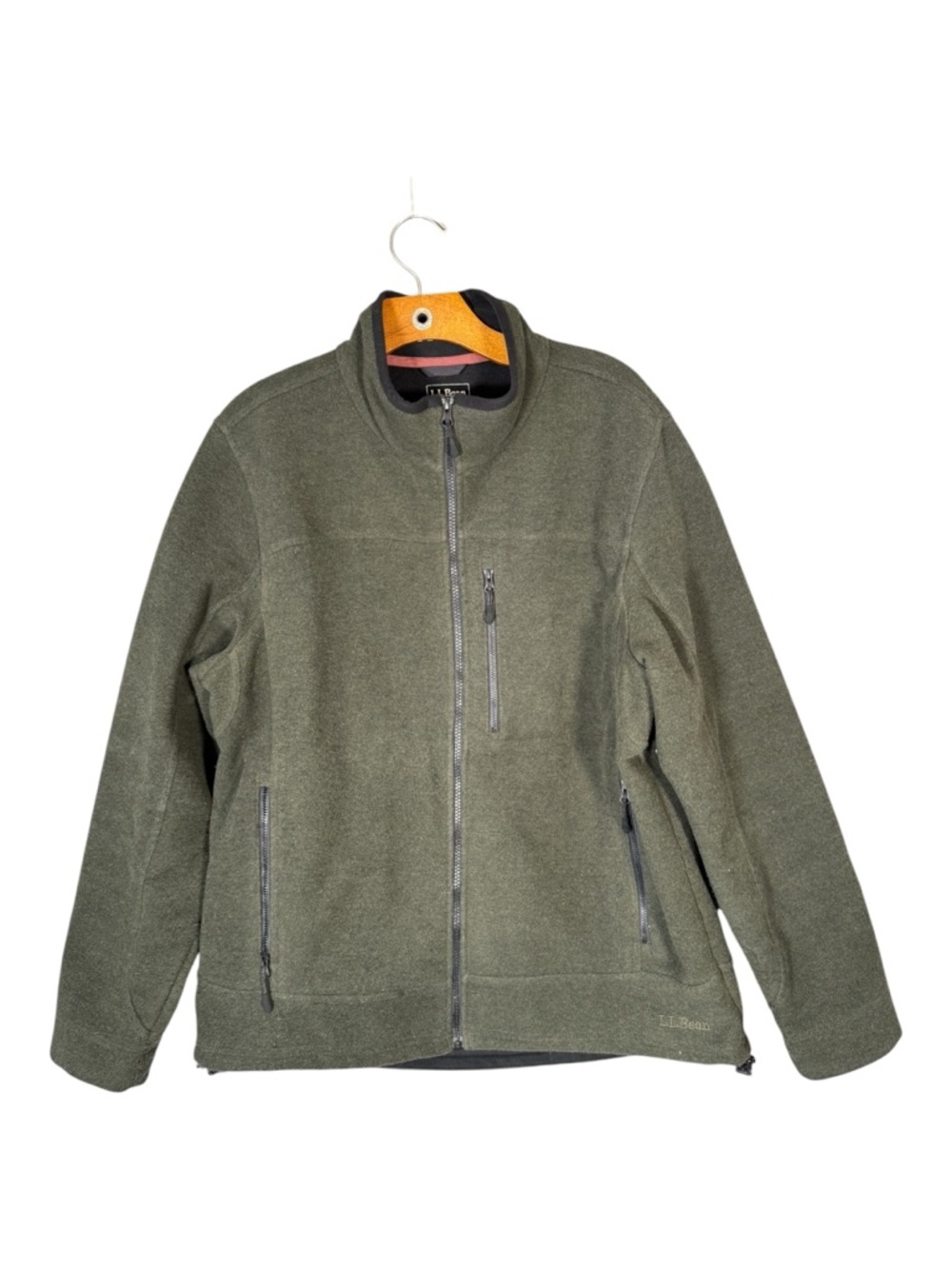LL Bean Men's Full Zip Jacket Green Wool Blend Outdoors L